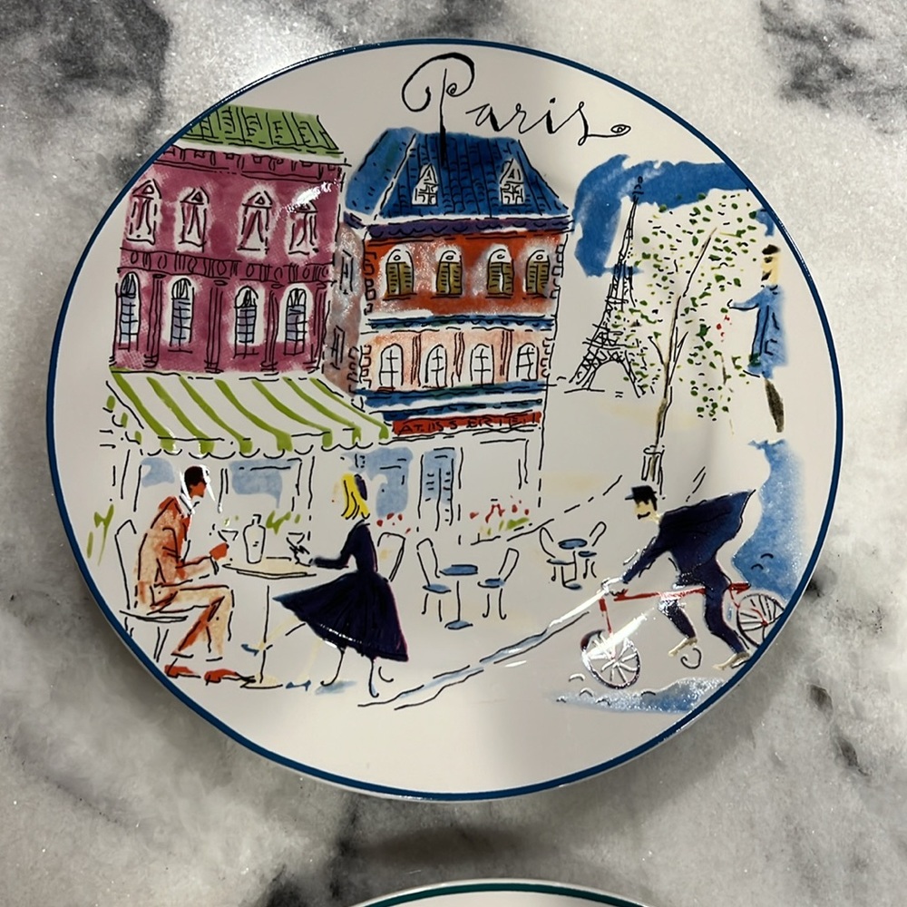 Vintage ROSANNA Bon Voyage Set 4 Dessert Plates New York, Paris, London, Venice - Picture 6 of 7